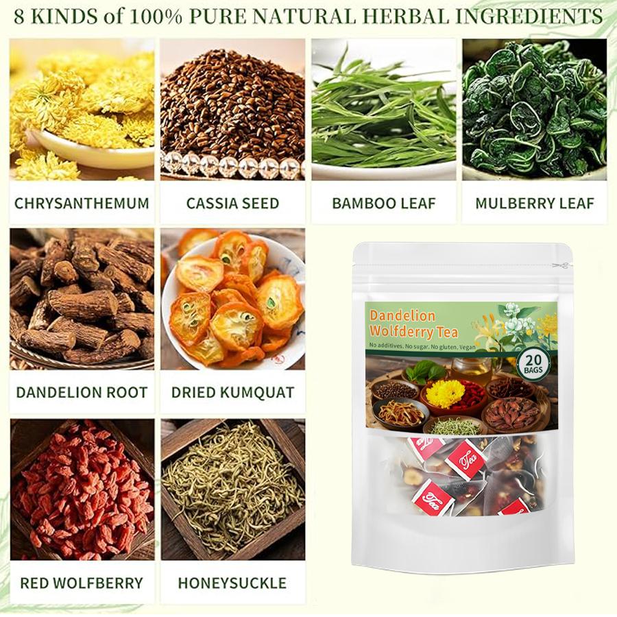 Dandelion Chrysanthemum Goji Berry Tea 160g - Caffeine-Free, Refreshing Summer Beverage for Digestion Support & Daily Balance - 20 Tea Bags Gift for Health Enthusiasts