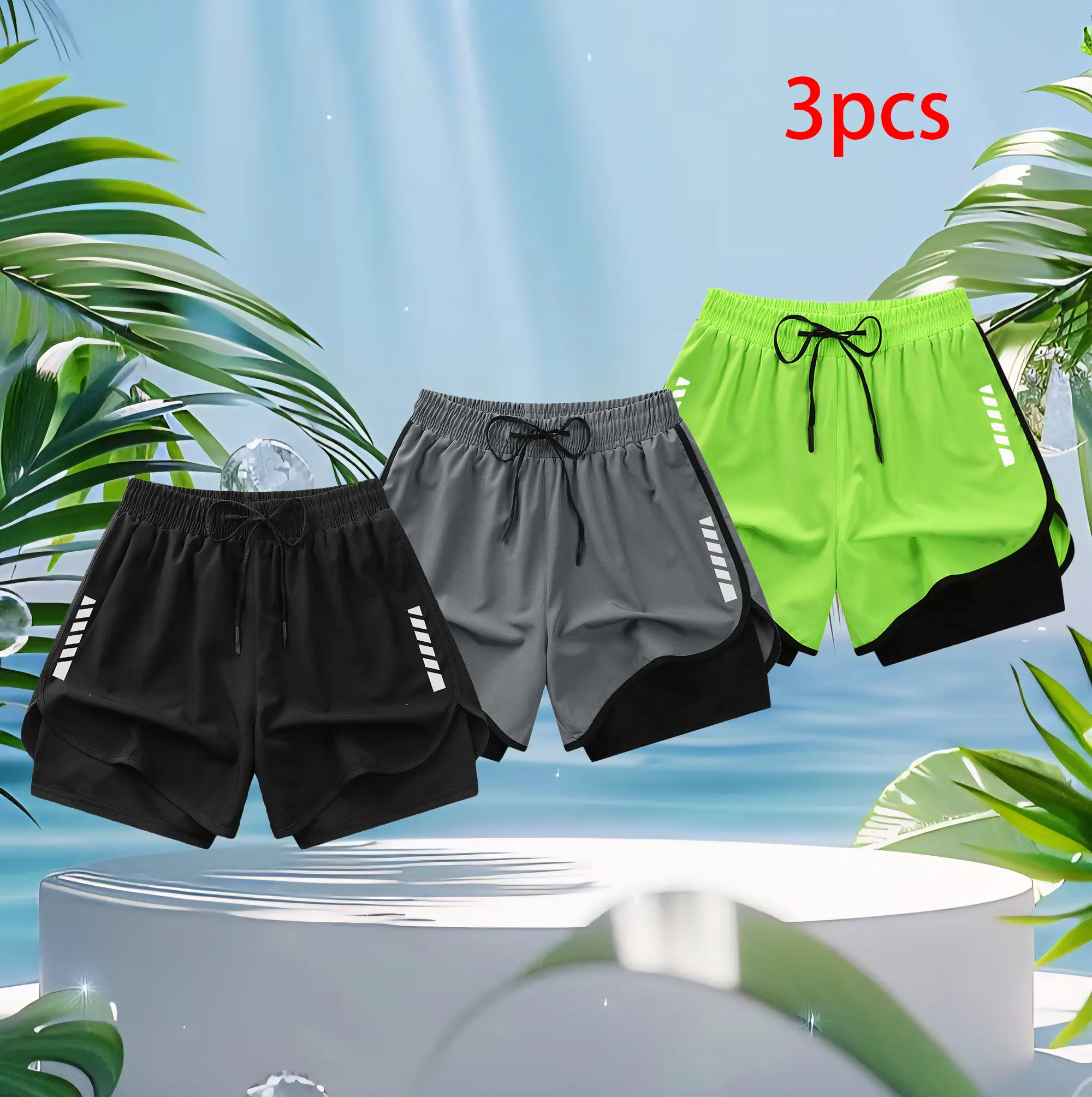 Women’s 3-Pack Summer Lightweight Quick-Dry Double-Layer Athletic Shorts,summerwins,summeroutfits,vacationoutfits,beachoutfits,back to school shopping Athletic Casual Shorts Active Athletic Shorts