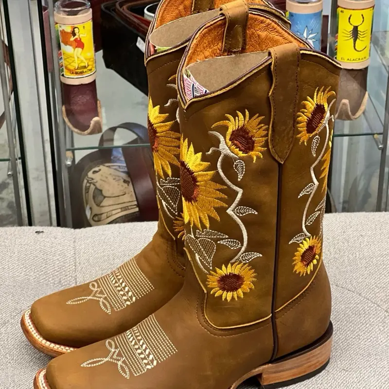 Mirasol Square Toe Womens Boots Tan Genuine Leather Western Rodeo Cowgirl Boots
