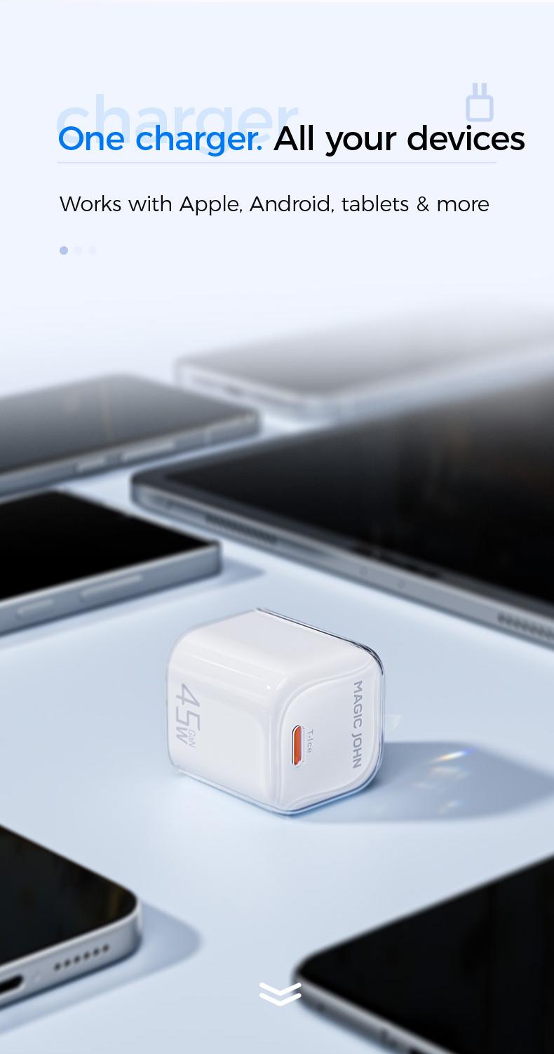 MAGICJOHN 45W USB-C Fast Charger – Compact Power Adapter for iPhone 17/16/15 Pro Max/Air – Quick, Travel-Friendly Mini Plug