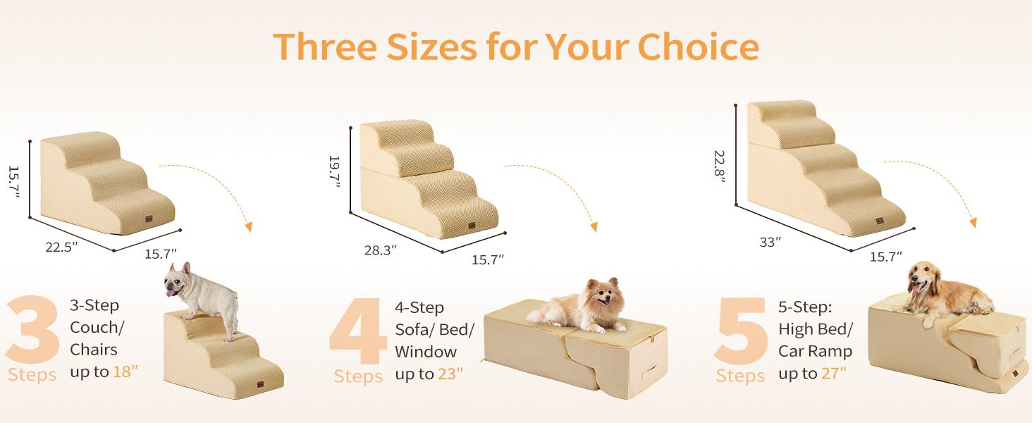 Made4Pets Dog Stairs and Ramp for Bed 3-5 Step Non-Slip for Small Dogs Up to 35lbs Design for Dogs and Cats Indoorfun Home Safe Climbing Boost Physical Activity outdoorfun