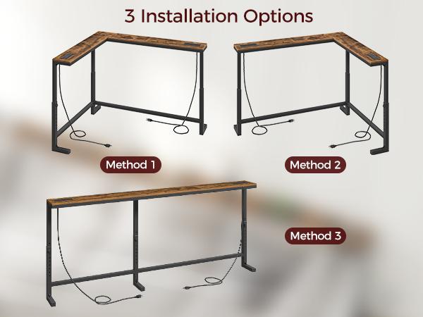 MAHANCRIS 78.7'' Narrow Console Table with 2 Power Outlets, Hallway Table with Adjustable Height, L-Shaped Behind Couch Table, for Hallway, Living Room, Bedroom, Rustic Brown