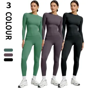 Women's 2pcs Set Long Sleeves Crop Top & High Waist Biker Pants Tracksuit for Gym Workout Running Sporty Breathable Comfy Outfits for Fall Minimalistic Streetwear Sportswear Activewear Clothing