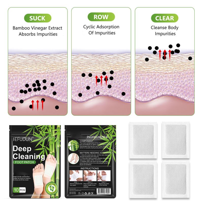 Sefudun  Foot Detox Patches -GingerBamboo Deep Cleansing Pads for Deep Cleansing Foot Patch, Bamboo Charcoal Foot Patch,Foot Care Patch for Men & Women, Foot Care All Skin Types -10 Pairs (5 Packs) Nail Masks Healthcare Therapy