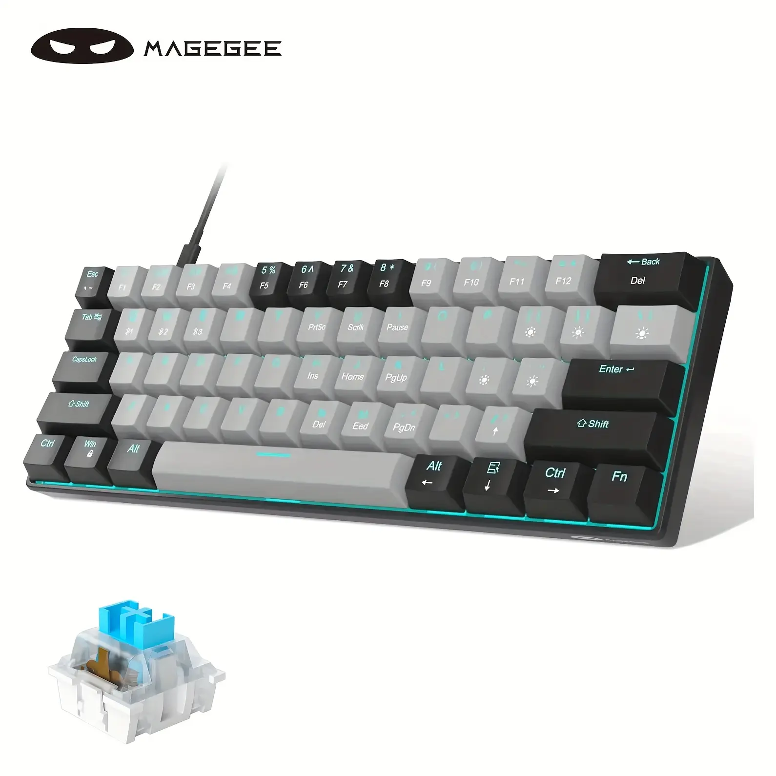 60% Mechanical Gaming Keyboard,Mixed Color Keycaps Gaming Keyboard with Red Switches, Detachable Type-C Cable Mini Keyboard with Blue LED Light for PC/Laptop