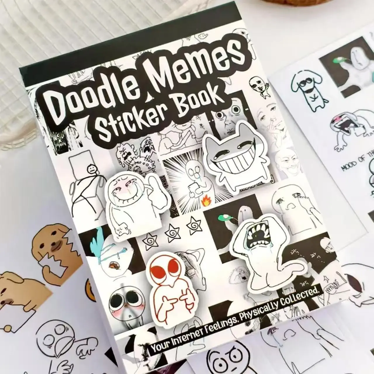 2 Pack Funny Doodle Meme Sticker Books, 72 Sheets 920+ Pcs Black & White Die-Cut Vinyl Decorations, DIY Journaling Scrapbooking Supplies for Adults, Mobile Phone Accessory, Adults/Teens