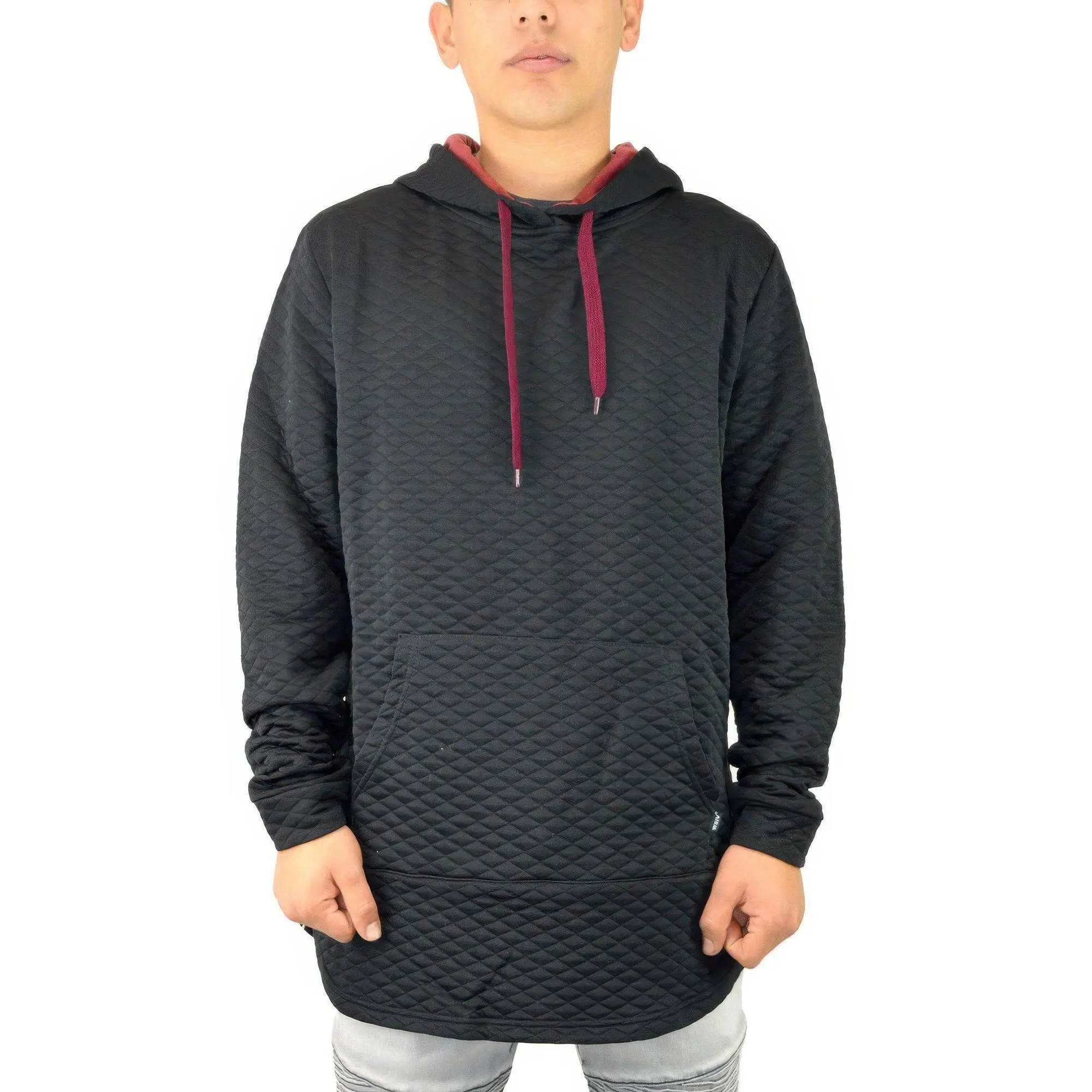Men's Quilted Pullover Hoodie Sweatshirt, Menswear Tops with Ribbed Details, Kangaroo Pocket, Premium Fabric, Athletic