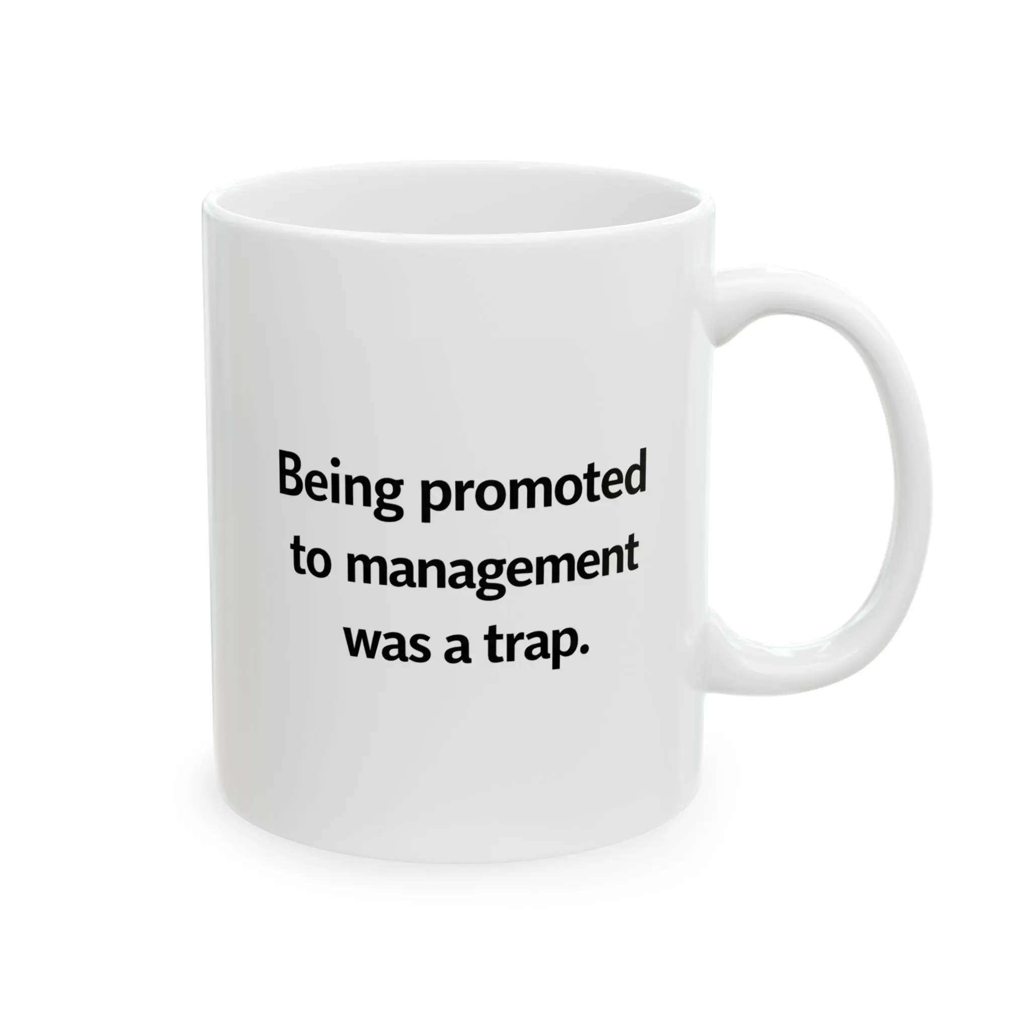 11oz Reusable Washable Ceramic Coffee Tea Mug - Printed "Being Promoted to Management Was a Trap" Sarcastic Workplace Humor Cup, Watercolour Stripes & Geometric Design - Funny Gag Gift for New Bosses, Beverage Mug