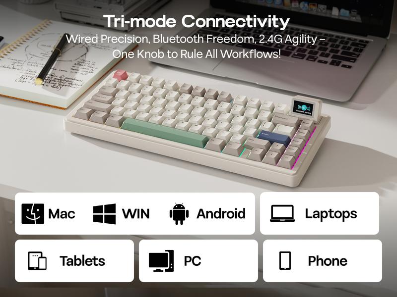 EPOMAKER RT82 Wireless Mechanical Keyboard with Screen, QMK/VIA Custom 2.4GHz/USB-C/BT5.0 Hot-Swappable Gasket  South-Facing RGB Backlight 5-Paddings, PBT Keycaps  keyboards for gaming creamy keyboard TikTokShopJumpstartSale