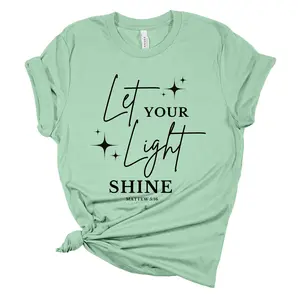 Womens Christian Tshirt Let Your Light Shine Short Sleeve T-shirt Fabric Top