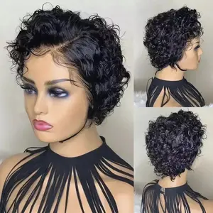 MYLOCKME Pixie Cut Wigs Short Kinky Curly Lace Front Human Hair Wigs 13x1 Transparent Lace Frontal Wigs Bob Wig