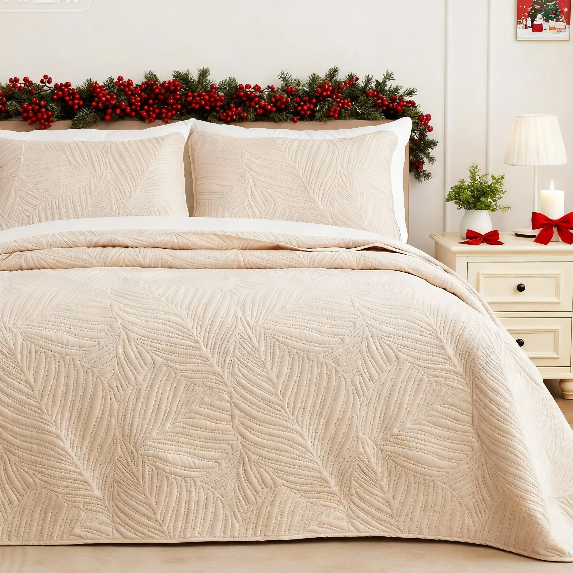【dealsforyou】Exclusivo Mezcla Quilt Bedding Set, Lightweight Quilts for All Seasons, Soft Microfiber Bedspreads Coverlets Bed Cover with Leaf Pattern