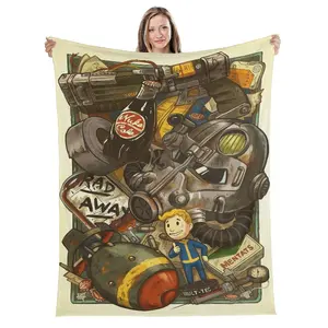 Fallout themed printed flannel blanket with retro game design, suitable for sofa, bed, office and outdoor use, lightweight and durable bedroom chair decor halloween decoration soft flannel shawl