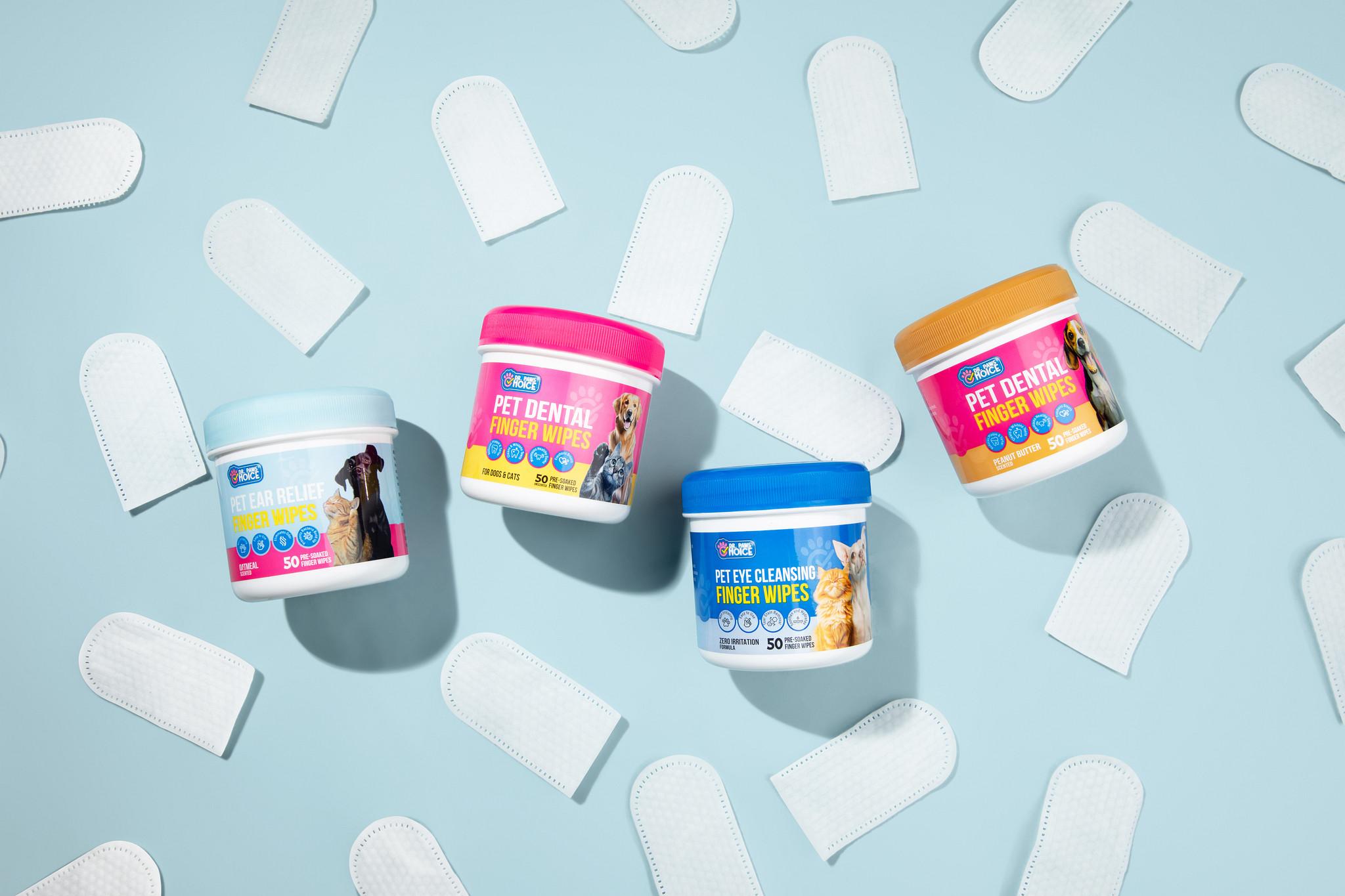Dr. Paws: Pet Care Finger Wipes for Dental, Ear, and Eye Hygiene. Grooming Cleaner