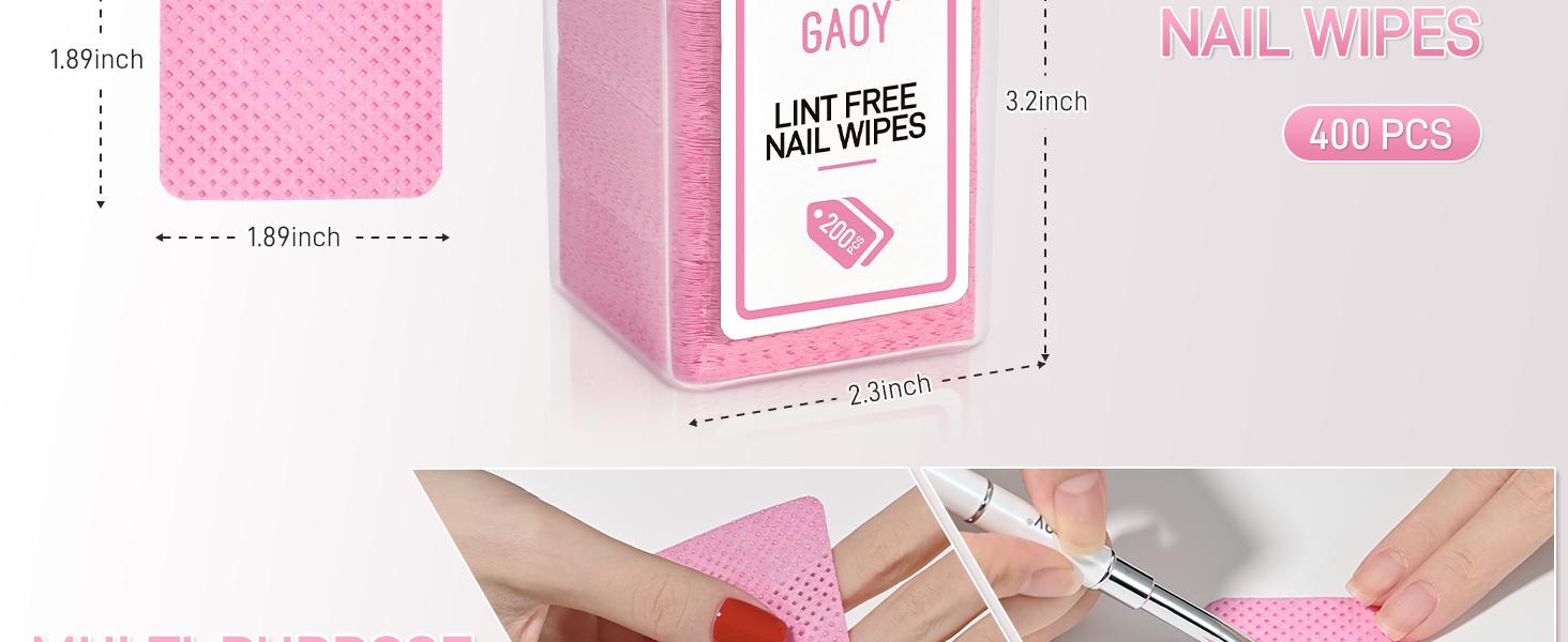 GAOY Lint Free Nail Wipes, 400 Pcs Nail Polish Remover Pads, Non-Woven Cotton Pads Gel Cleaning Wipes, Manicure Supplies for Professional Salon and DIY Art