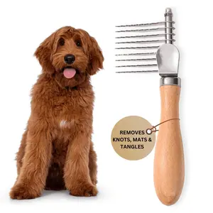 Dog Dematting Brush Rake For Matted Fur Removal Undercoat Deshedding Tool Ideal For Doodles Poodles Goldendoodles And All Pets Grooming Supplies L1064