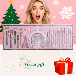 23pcs Luxury Rhinestone Makeup Brush Set, Pink and White Synthetic Brushes with Diamond Handle, Elegant Glamorous Beauty Brushes for Foundation, Eyeshadow, Contouring, Highlighting (plata)