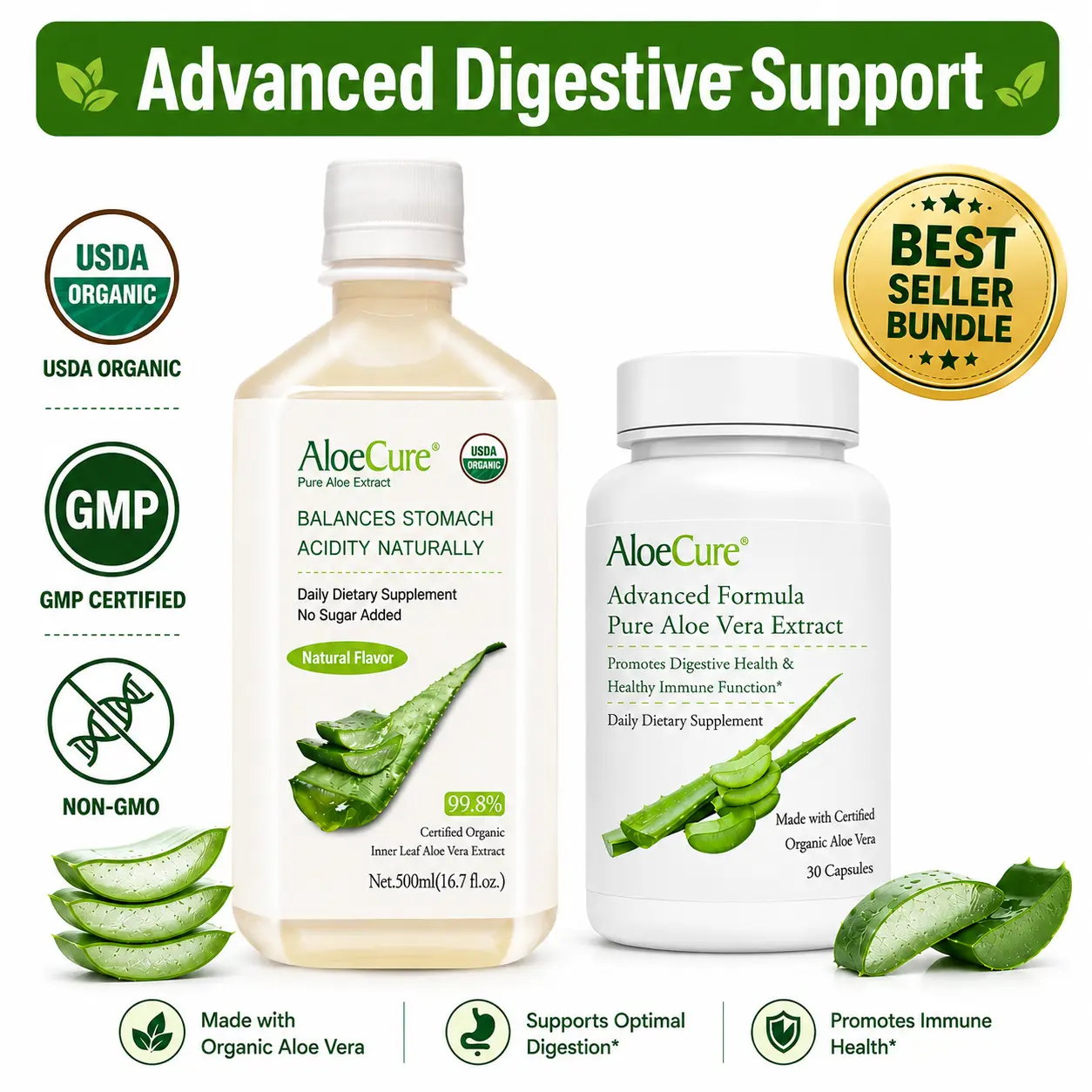 AloeCure Digestion Support Pack - Natural Aloe Juice 1btl, Aloe Vera  Capsules 30 caps - TikTok Shop
