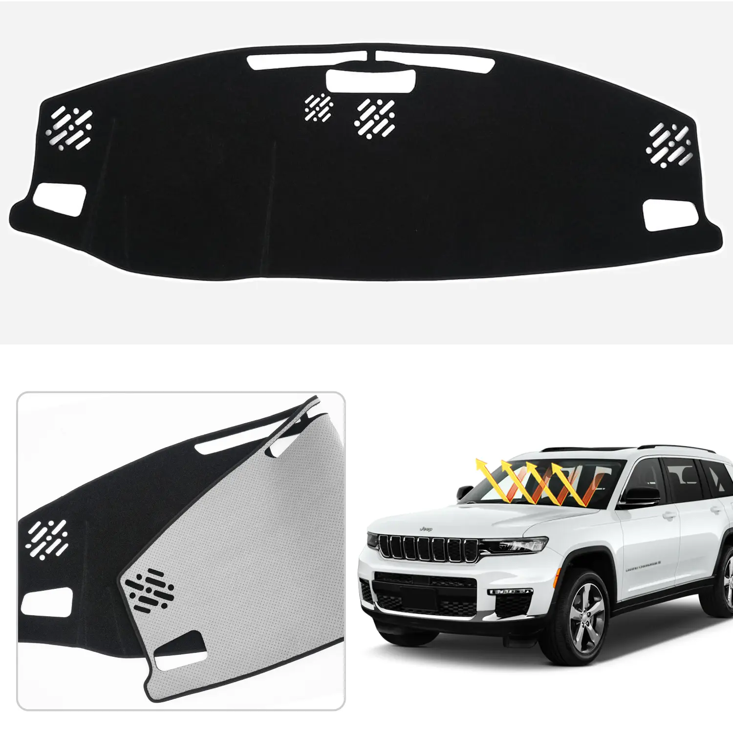 Canvcle 2022-2026 Jeep Grand Cherokee 4XE Dashboard Cover Custom Fit Non-Slip Dash Mat UV Protection Anti-Glare Sunshade Black Interior Accessories