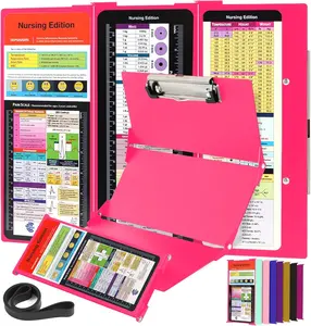 Nursing Clipboard Foldable with Medical Edition Cheat Sheets, 3 Layers Aluminum Foldable Clipboard for Nursing, Notepad for Students, Nursing School Essentials (Pink) SC Printing World adhd office