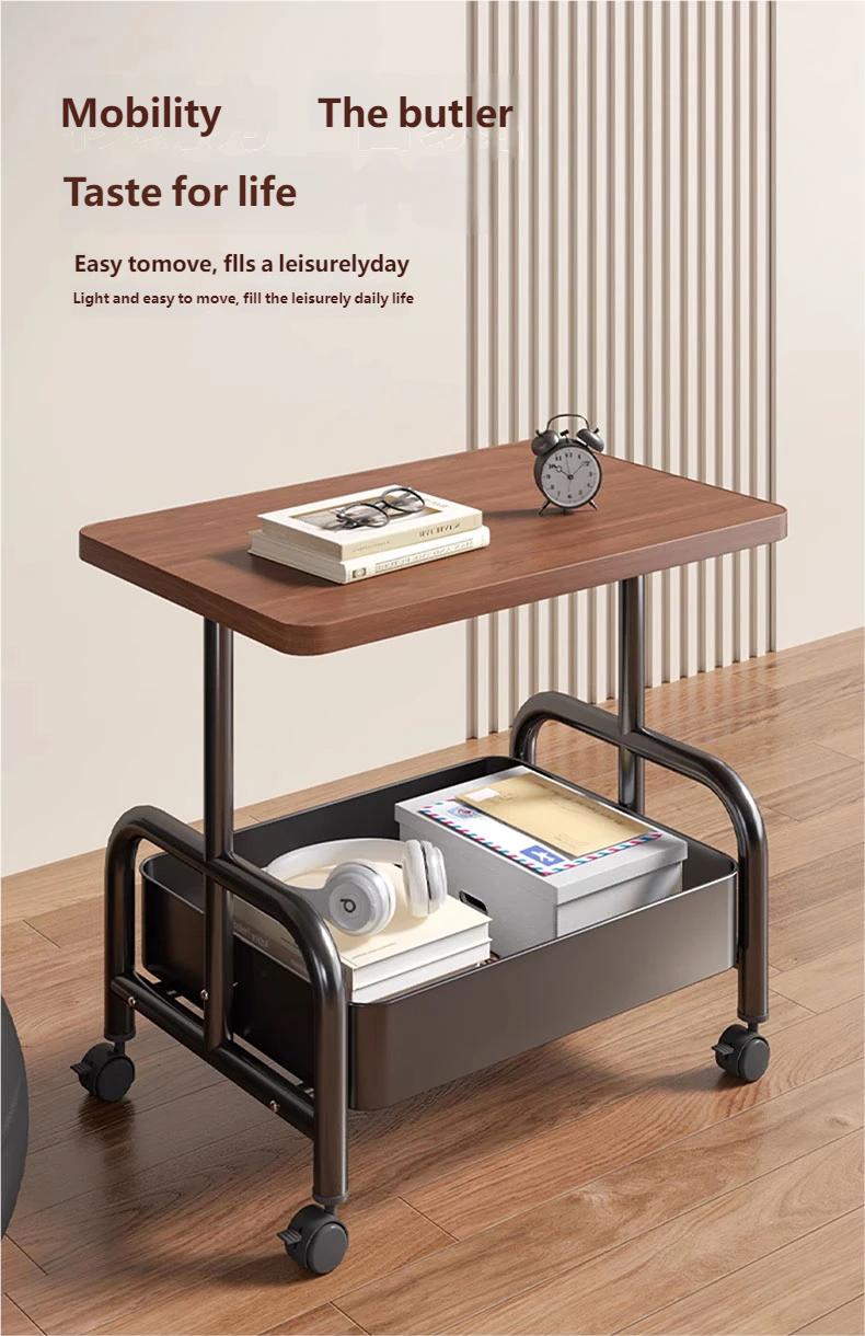 Movable Double-layer Tea Trolley/Side Table with Wheels for Living Room Sofa Storage, Bedroom Shelf, and Small Table