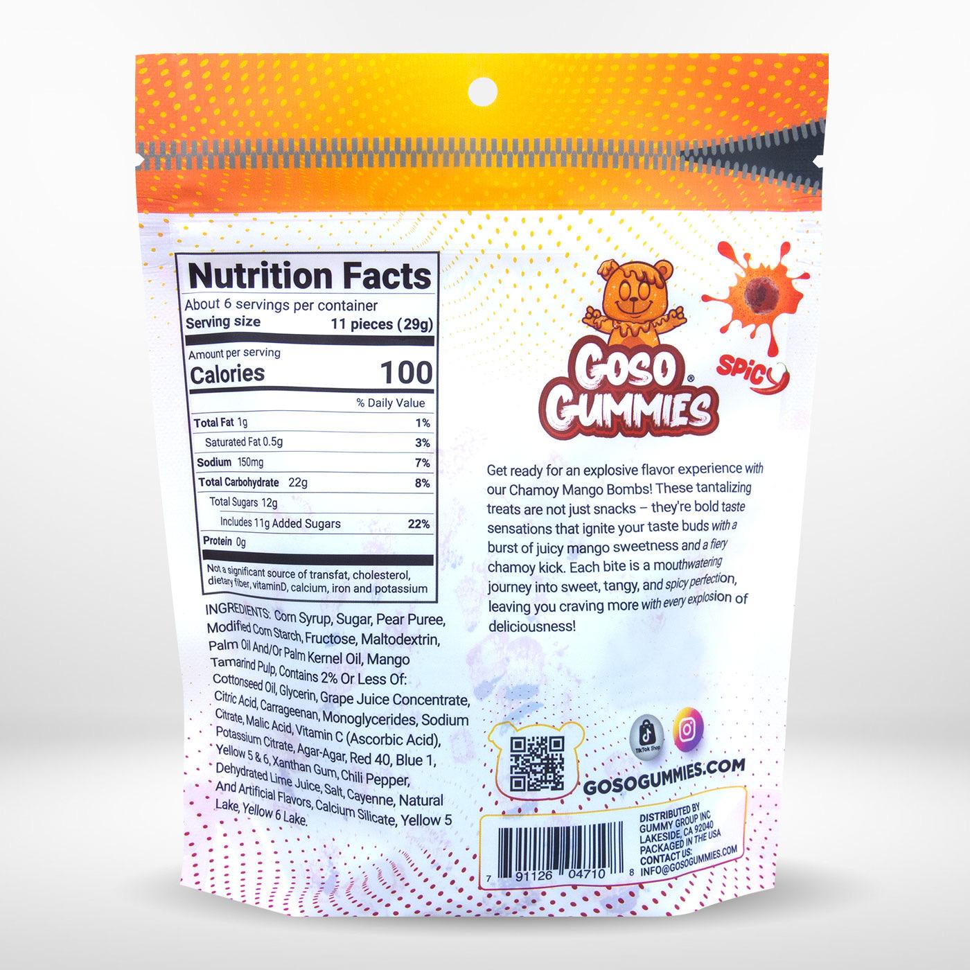 Goso Gummies Viral Chamoy 6oz Mango 6oz Watermelon 6oz Gusher Bombs - 18 Ounce Bundle - Candy Snack Spicy