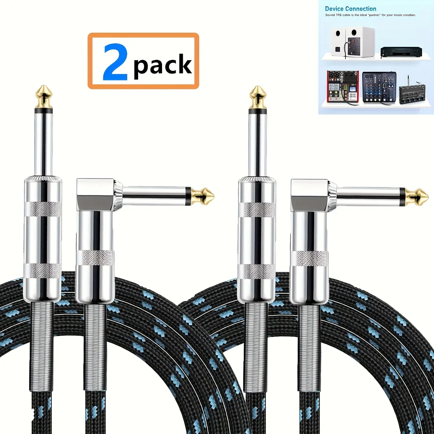 Right Angle Guitar Cable 2-Pack 1/4-Inch Spring Connector for Electric Guitars Bass Keyboards and Pro Audio Gear Multifunctional Audio Cables Pro Audio Right Angle Guitar Cable guitar cord handheld mic xlr male sohochic