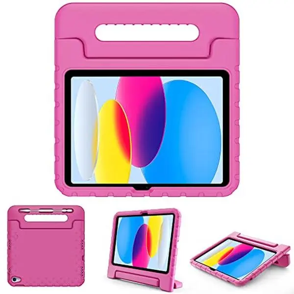A-Sonic XS68774 Kids Case for iPad A16 11th Generation 2025 & iPad 10th Generation 2022 with Pencil Holder - iPad 11 & 10 Case Shockproof Lightweight Cover with Stand Convertible Handle, Magenta