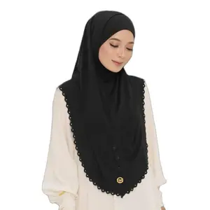 2 piece instant ready to wear Hijab Cotton Ribbed Fabric with Button Closure and Elegant Design Perfect for Muslim Women black hijabi sports