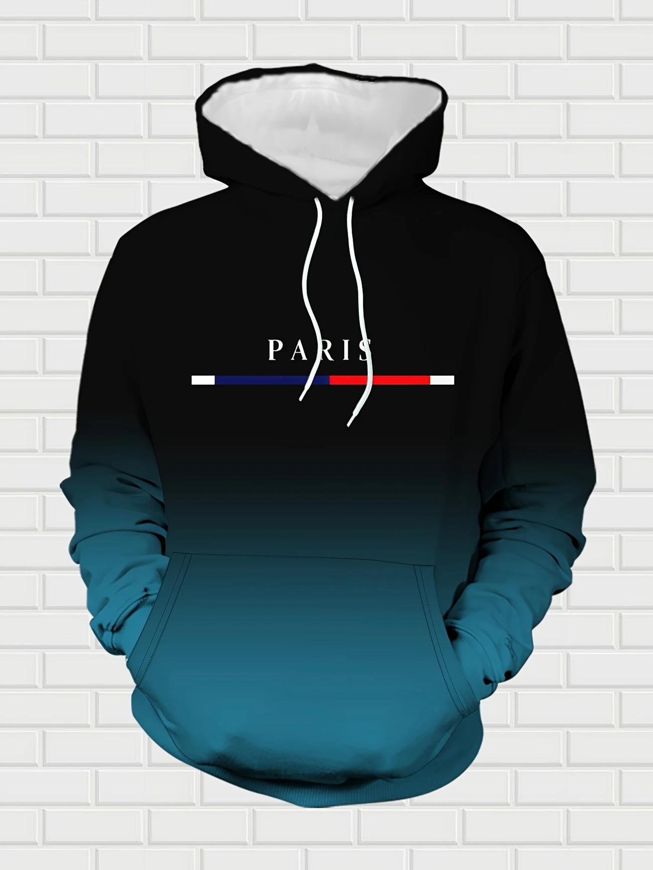 Autumn and Winter Black and Red Gradual Color Change 2024 Hot Selling Men's Street Fashion Hoodie Set