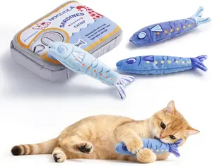 Nocciola 3 Pack Sardine Catnip Cat Toys, Plush Fish Set in Sardine Can Pouch with Crinkle Paper & Premium Herb, Kicker Toy for Indoor Cats of All Ages