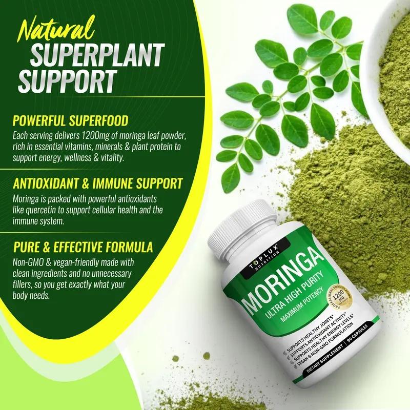 Moringa Capsules 1200mg - Pure Moringa Powder for Immune & Gut Health 90 Capsules Ultra High Purity Maximum Potency Moringa Capsules 1200mg - Pure Moringa Powder for Immune & Gut Health 90 Capsules Ultra High Purity Maximum Potency
