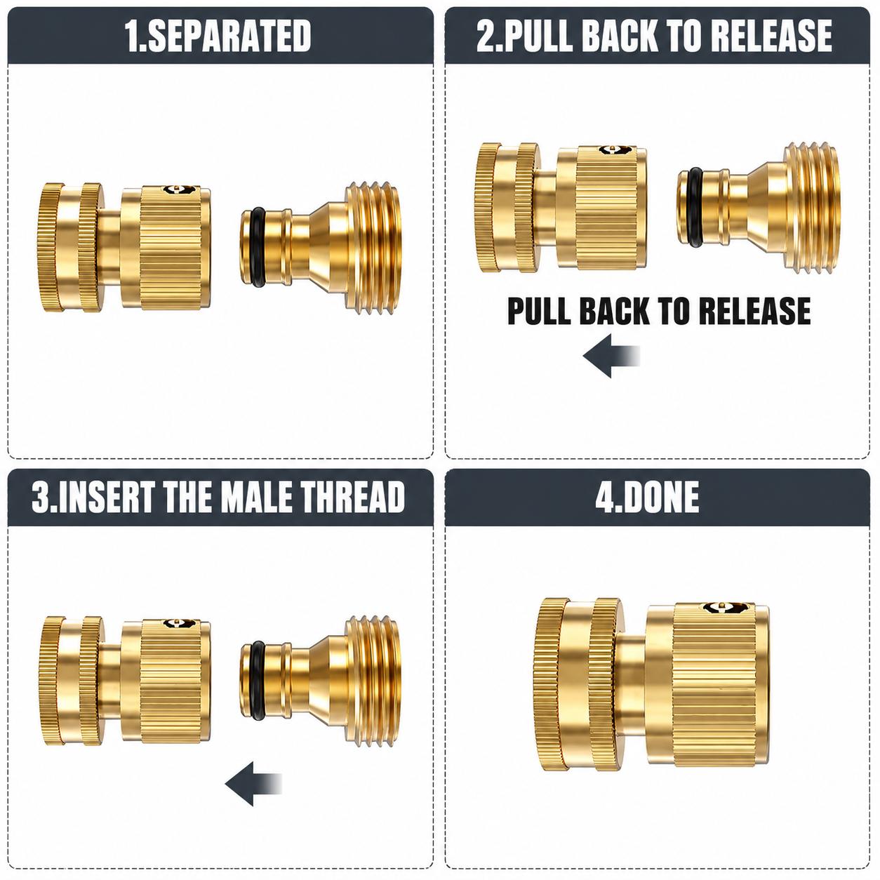 Garden Hose Quick Connector, 1 PCS Solid Brass 3/4 Inch GHT Thread Fitting (NO Sprayer), No-Leak Water Hose Female Adapter (No Male), Garden Hose Connectors Garden Hose Quick Connector, 1 PCS Solid Brass 3/4 Inch GHT Thread Fitting (NO Sprayer), No-Leak Water Hose Female Adapter (No Male), Garden Hose Connectors
