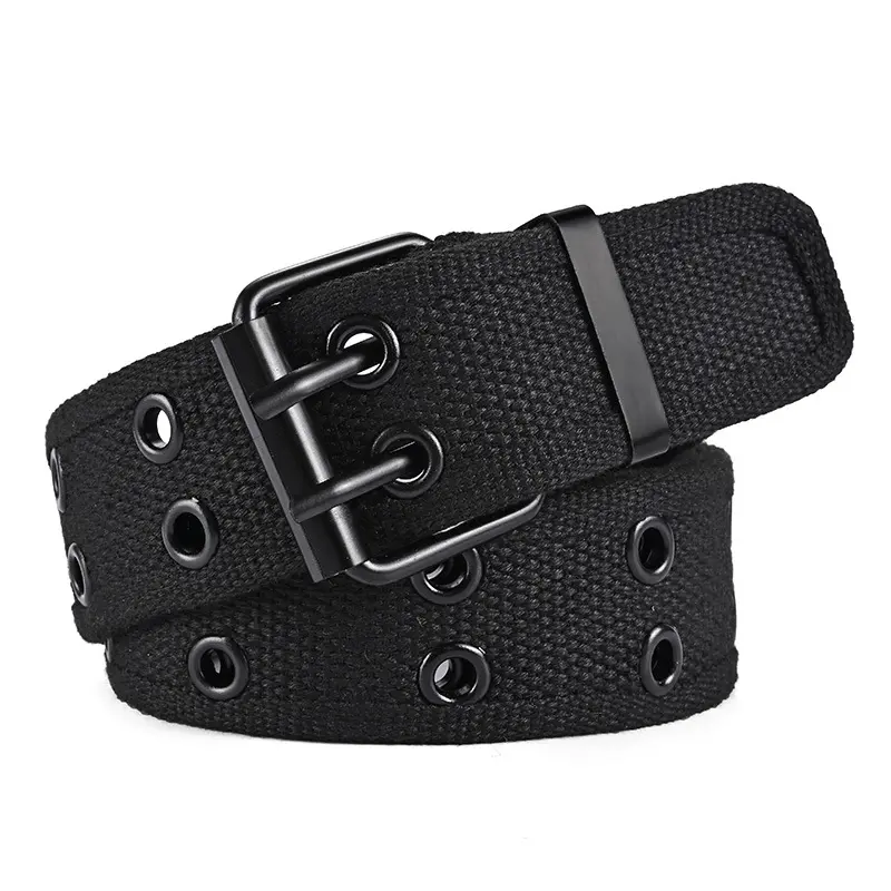 Men's Canvas and Leather Belt – Tactical Nylon Webbing Belt. A high-quality belt featuring canvas webbing, rivet detailing, and a double row of metal eyelets. It blends biker, punk, and gothic styles