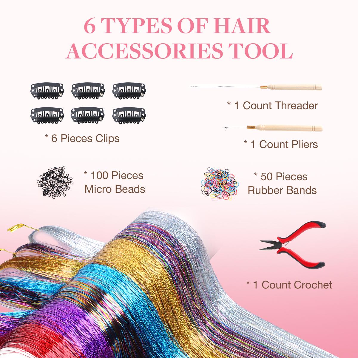 16 Colors Tinsel Hair Extensions , Fairy Hair Tinsel for Women & Girls Easy Apply Hair Highlights for Birthday Christmas New Year Party