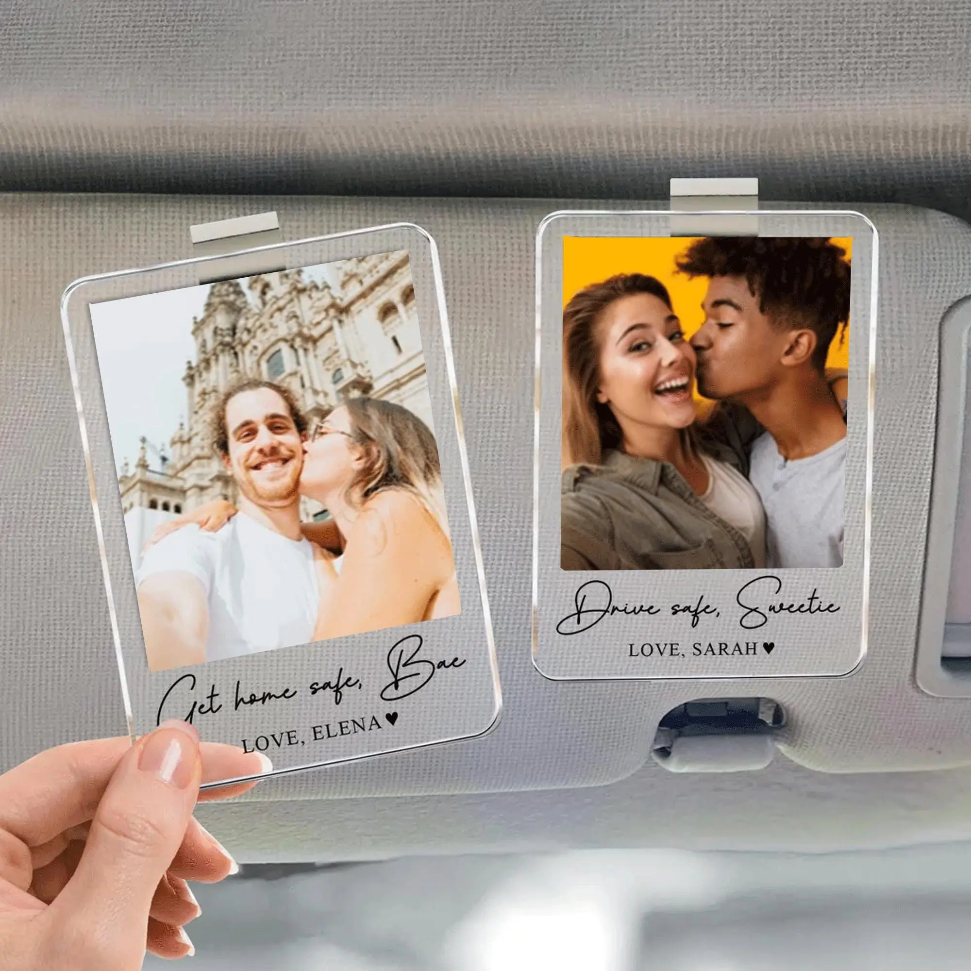 Personalized Couple Photo Car Visor Clip, Drive Safe I Love You Visor Clip, Valentine Gifts For Boyfriend, Gifts For Him