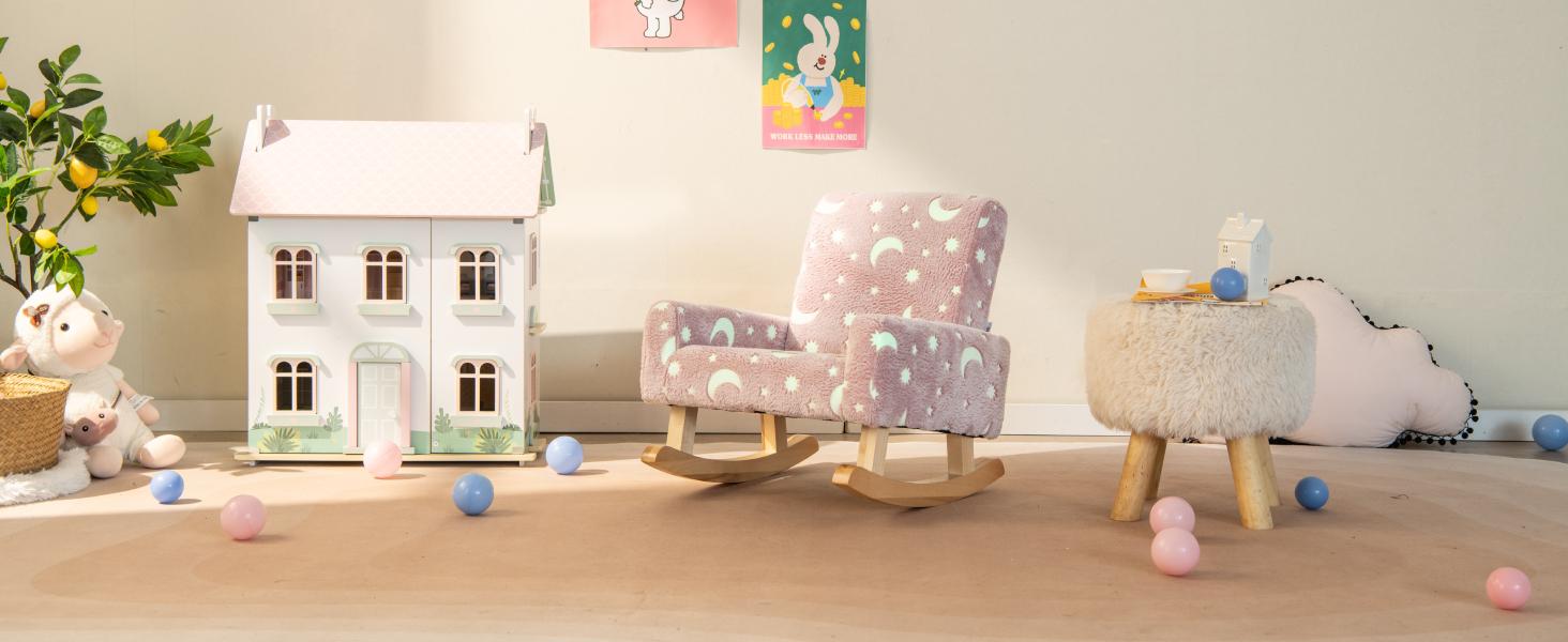 COSTWAY - Kids Rocking Chair, Upholstered Flannel Children's Sofa w/Poplar Wood Rocking Feet, Comfy Backrest for Kids Room, Nursery, Playroom, Preschool, Birthday Gift for Boys Girls