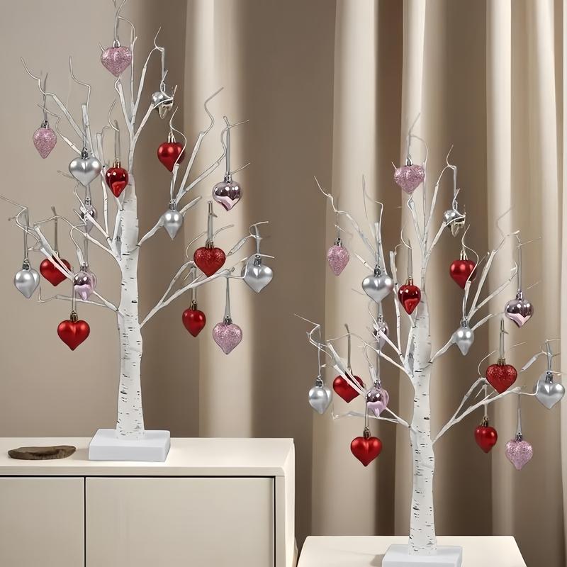 Heart-Shaped Birch Tree Lamp DIY Shaped Design for Table Lighting Heart Pendant Tree Ideal for Bedside Lamps in Bedrooms Romantic Living Room Atmosphere Decor Perfect for Birthday, Engagement, and Wedding Scenes