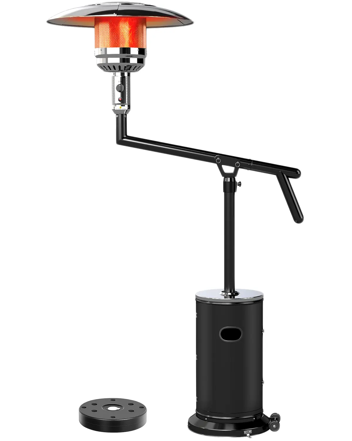 NAVINE 50,000 BTU Swivel Propane Patio Heater - 86.6in Outdoor Heater with Hidden Tank, 31.4in Reflective Heat Shield, 180° Fold-Down Arm, Built-In Tabletop for Tabletop Drinks, Weighted Base, Compact Storage for Patio, Backyard