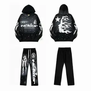 He3llstaar Style Black Tracksuit, Long Sleeve Pullover Set, Y2K Streetwear Outfit, Trending Gift Idea