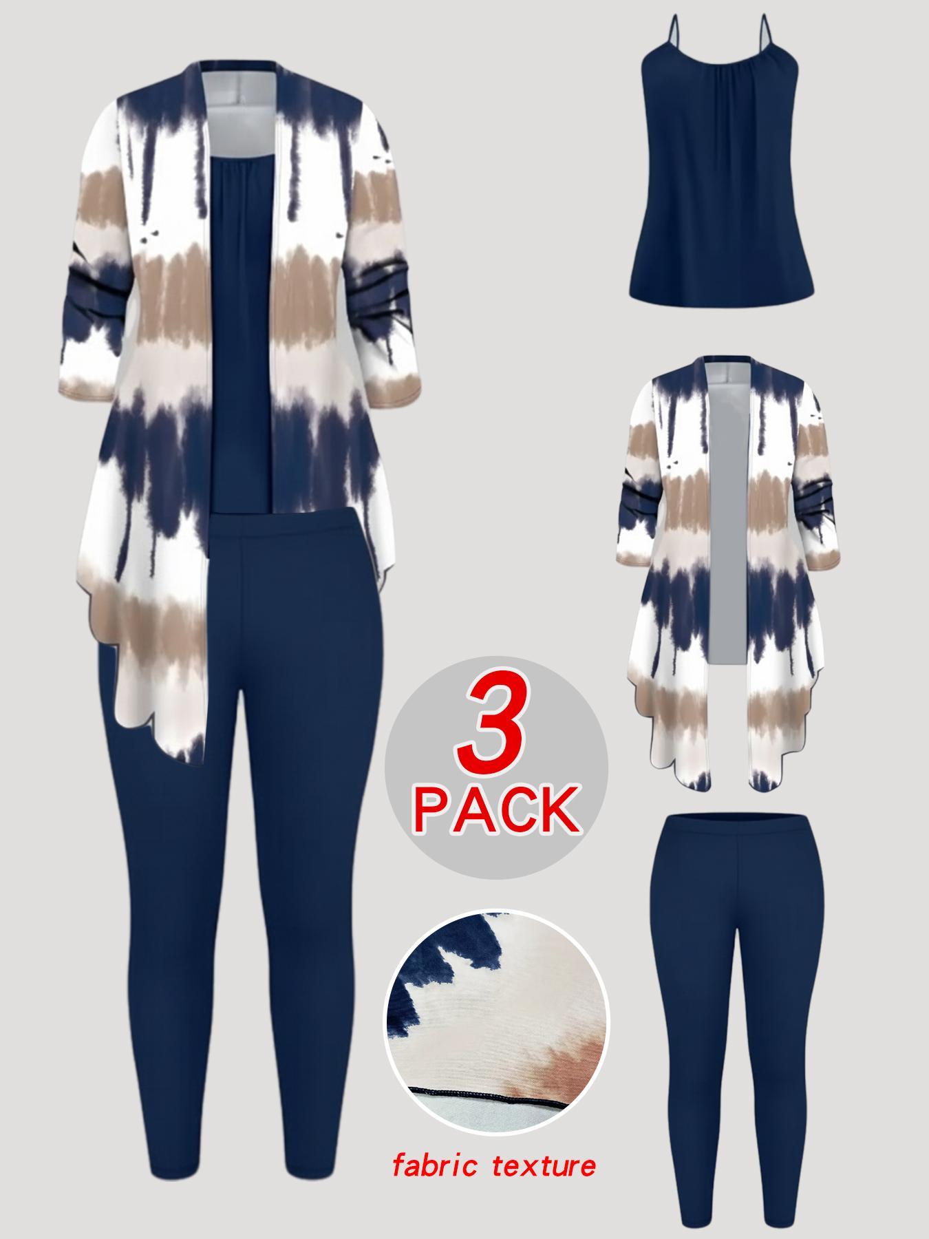 Women's Casual Three-piece Set Block Open Front Top Solid Color Cami Top & Matching Pants Outfits Uws041-Bk Summer Clothing Suits for Effortless Style - Womenswear