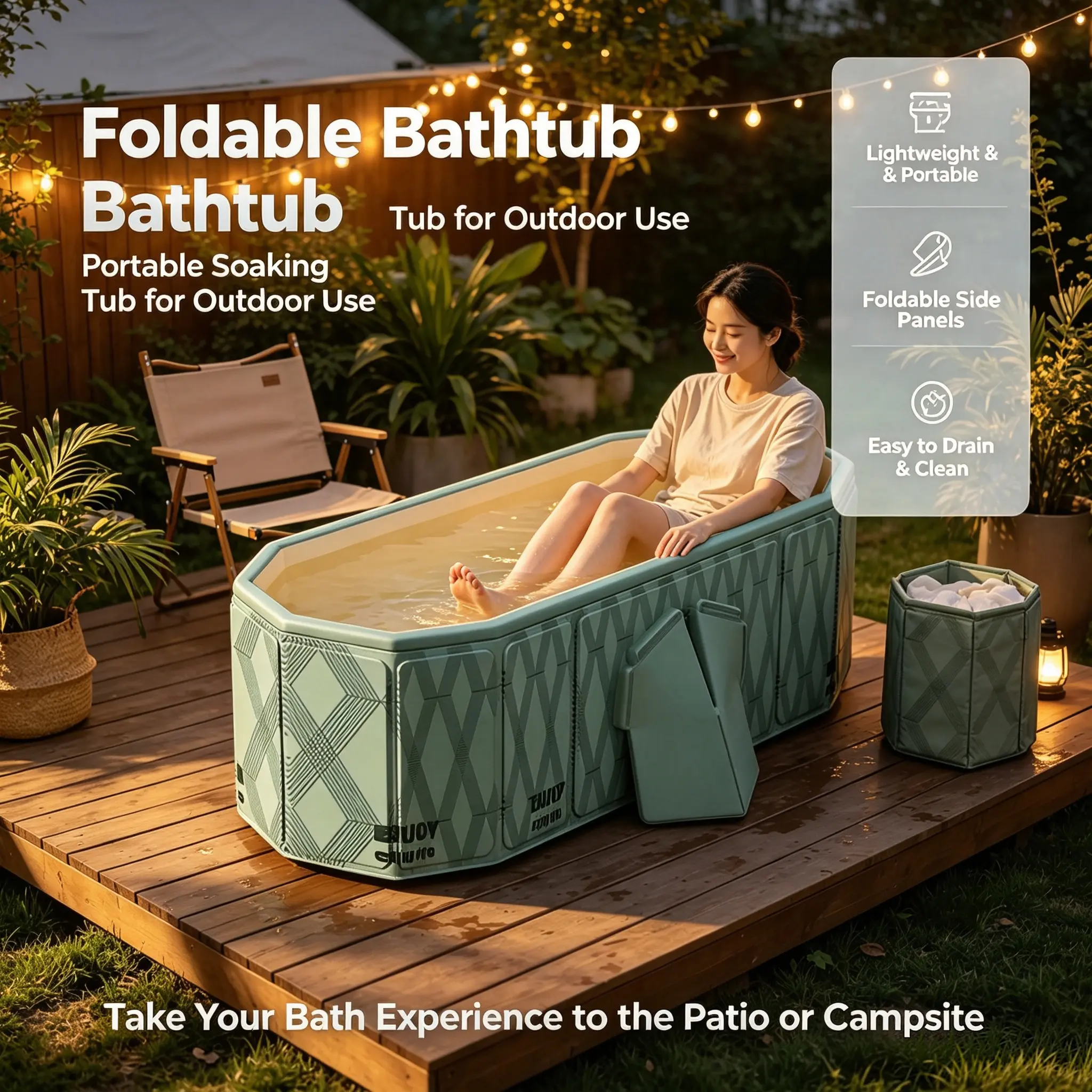 Portable Extra-Large 1.5m Fold-Away Bathtub for Adults, Thickened Waterproof Material, Space-Saving for Small Bathrooms (Sports & Outdoor, Camping & Hiking Personal Care)