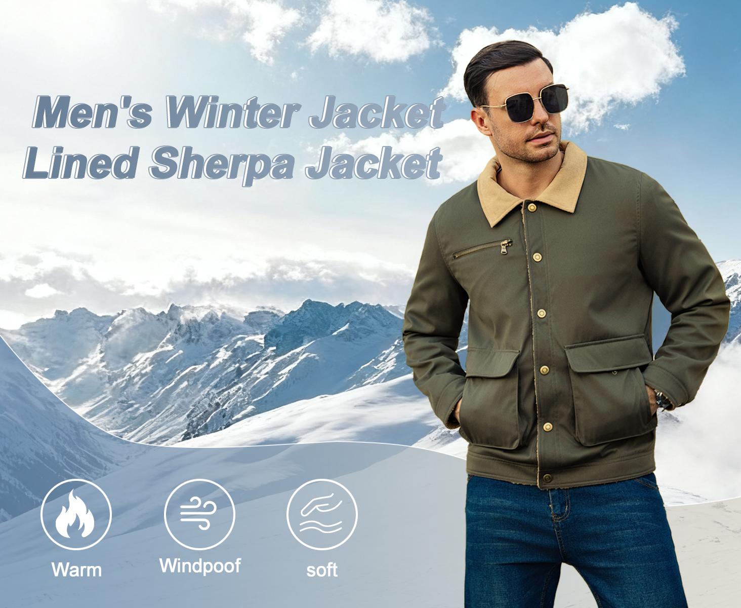 Zaitun Men's Winter Jacket Lined Sherpa Warm Trucker Coat with Multi Pockets for Cold Days Stylish & Functional Menswear TikTokShopBlackFriday