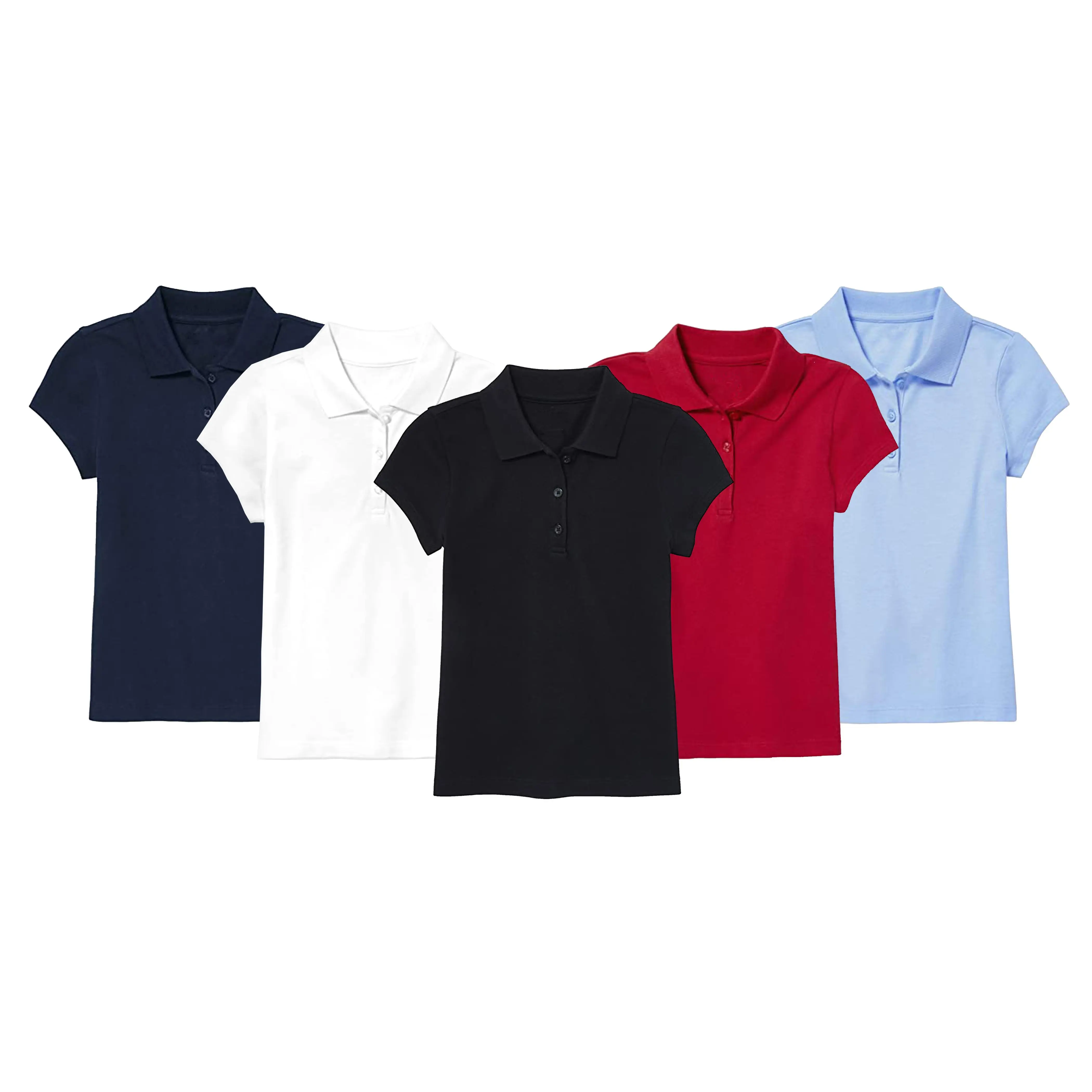 Girls' 5-Pack Short Sleeve Stretch Pique Cotton Polo Shirts, Modern-Fit School Uniform (4-20), Prop 65 Safe