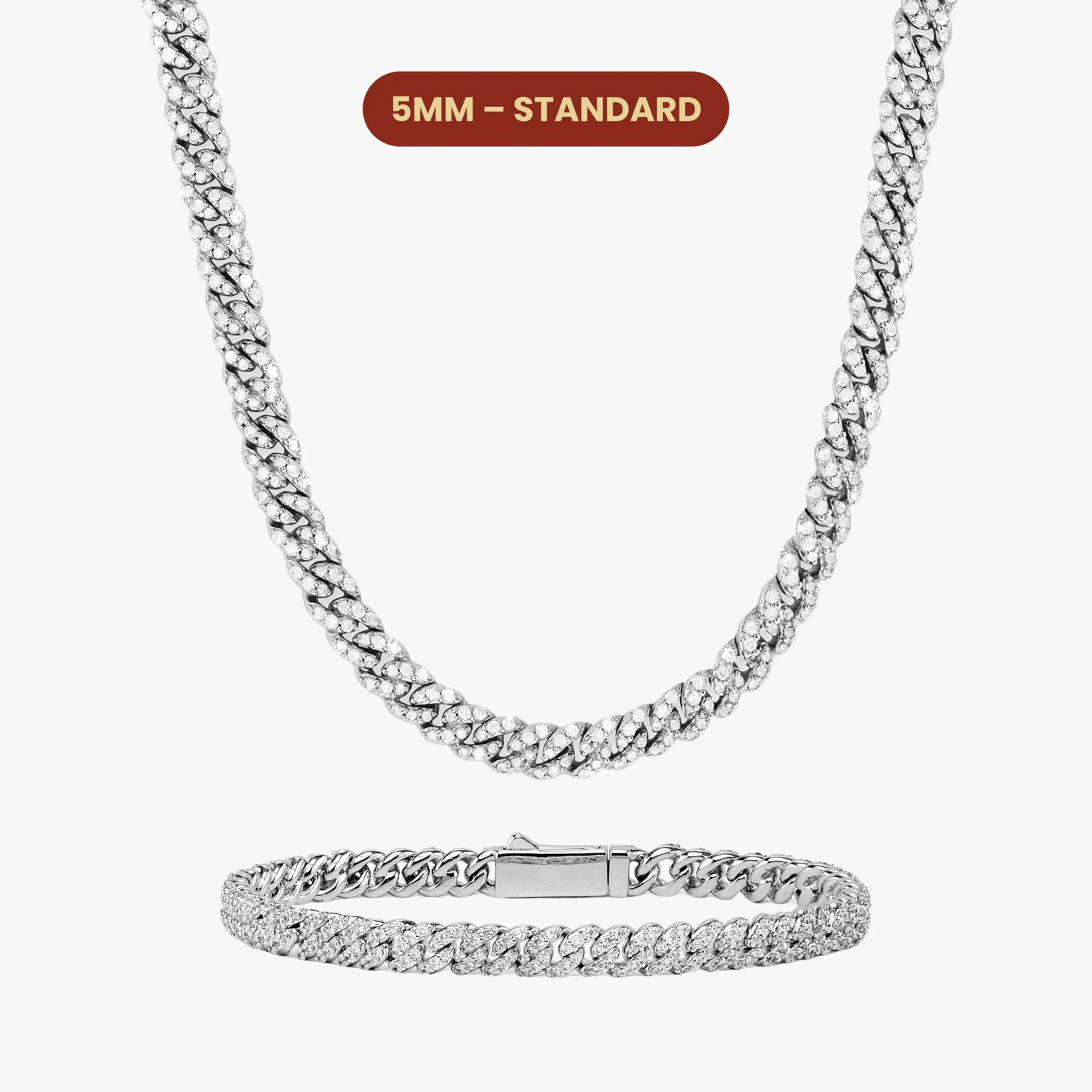 JAXXON Iced Out Cuban Set 5mm - Silver - Rhodium Bonded for Shine & Durability JAXXON Iced Out Cuban Set 5mm - Silver - Rhodium Bonded for Shine & Durability