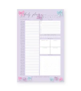 Hourly Daily Planner Notepad Bows with To Do List, Meal Tracker, Water Tracker, Notes Section with 50 tear-off sheets