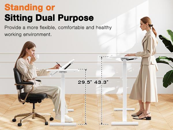 【dealsforyoudays】Overbed Bedside Table Adjustable with Wheels, Mobile Standing Stand Up Rolling Laptop PC Desks with Tilting Top Height Tray Side Computer Workstation