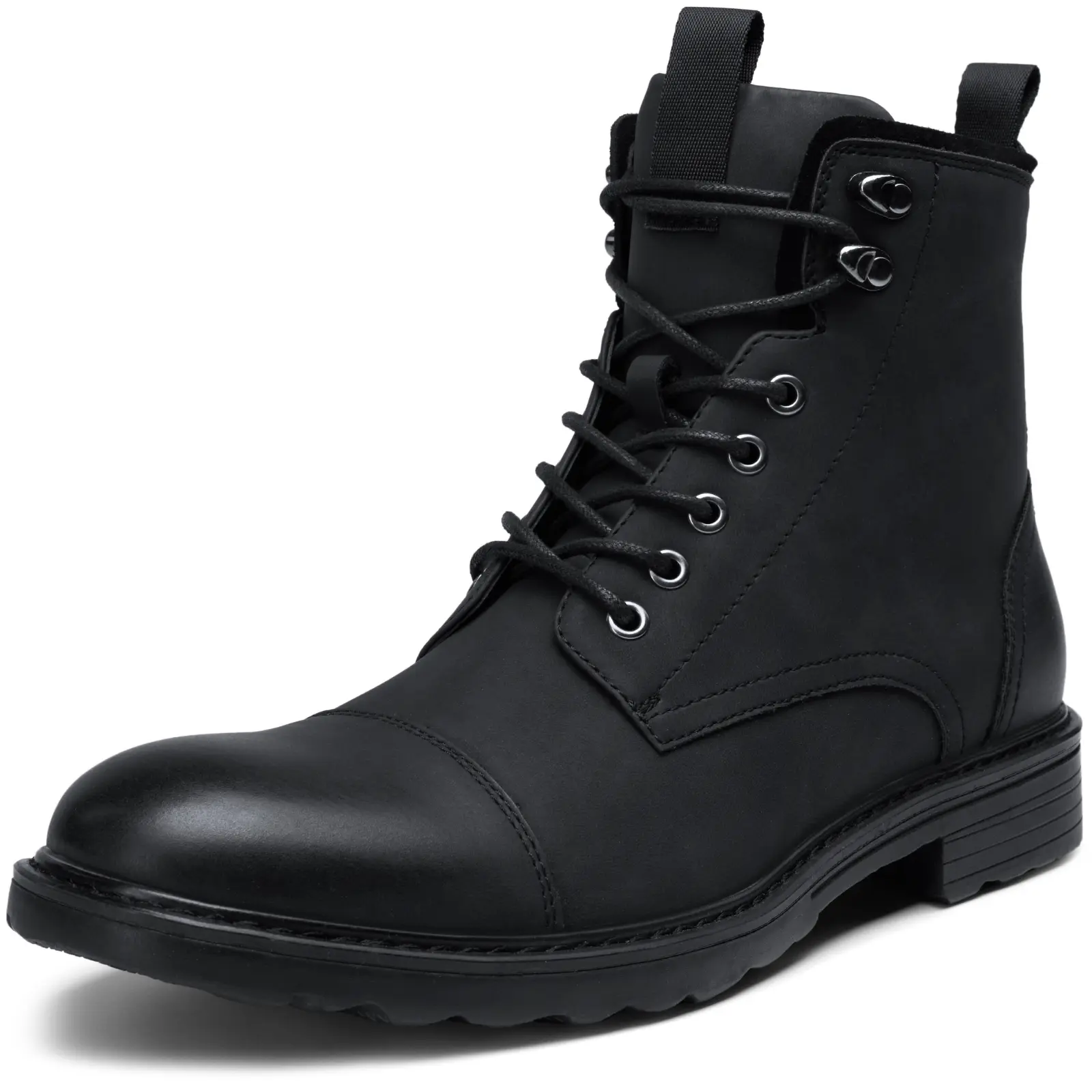 Summervibes Motorcycle Casual Boots For Men Zipper Fashion Chukka Boots Men's Boots Synthetic Leather Lace-Up Cap Toe Design Non-Slip Sole Comfortable Insole Classic Vintage Design