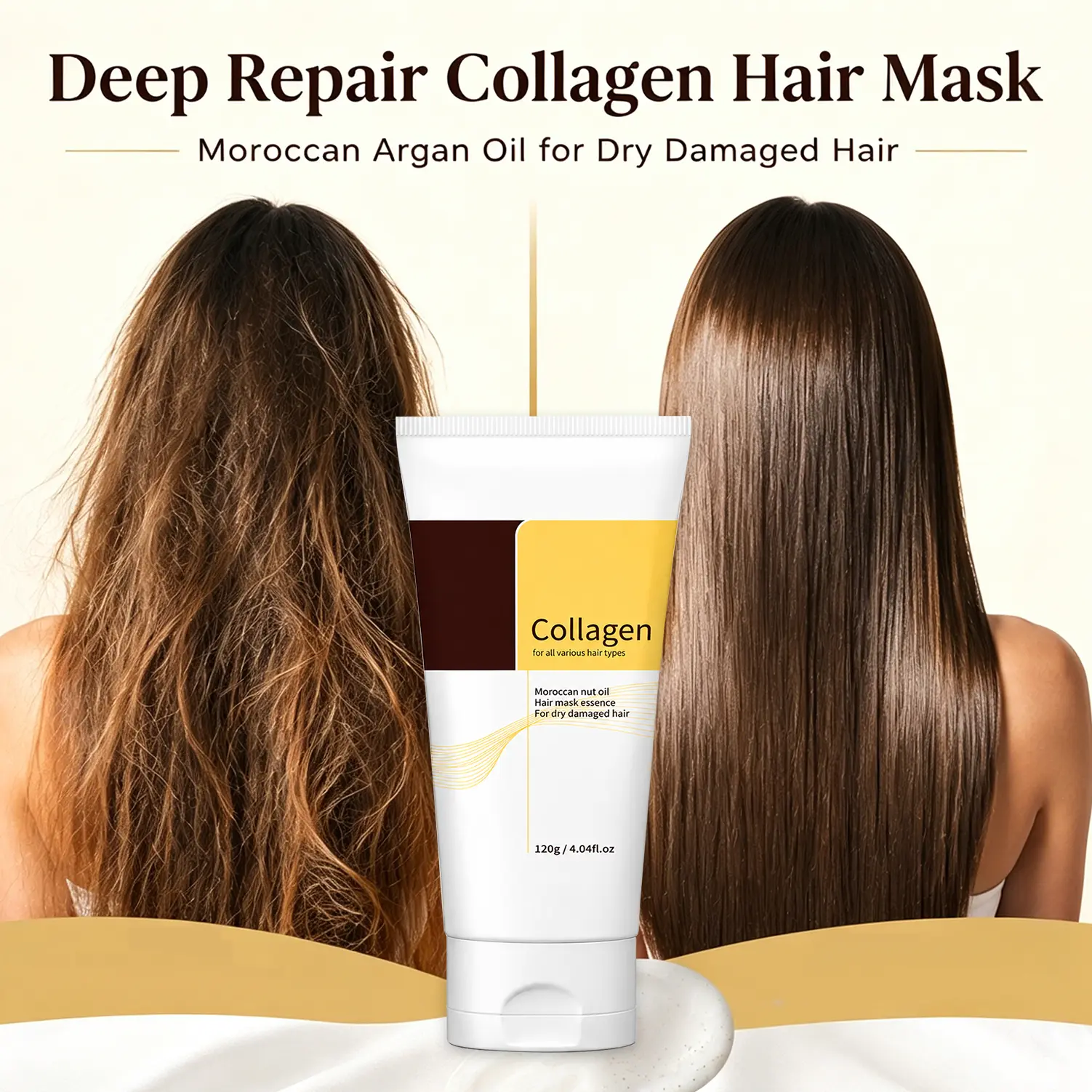 Collagen & Moroccan Argan Oil Hair Mask , Deep Repair Deep Conditioning Treatment for Dry Bleached Heat Damaged Hair, Anti-Frizz Smooth Split Ends Restore Silky Shiny Hair