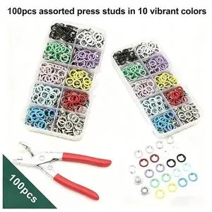 100PCS Metal Snap Buttons with Hand Press Pliers Set, Sewing Accessories Kit for DIY Clothing, Hats & Crafts, Seamless Fastener Tool Set